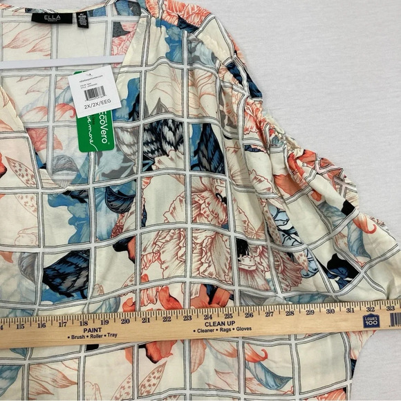 New Rafaella Plaid Floral Multi Color V Neck Relaxed Fit Pullover Top 2X - Picture 6 of 9